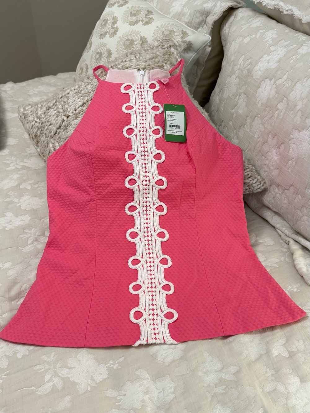 *STUNNING* Lilly Pulitzer Pink Halter Tank Top with White Trim Size 12 NWT